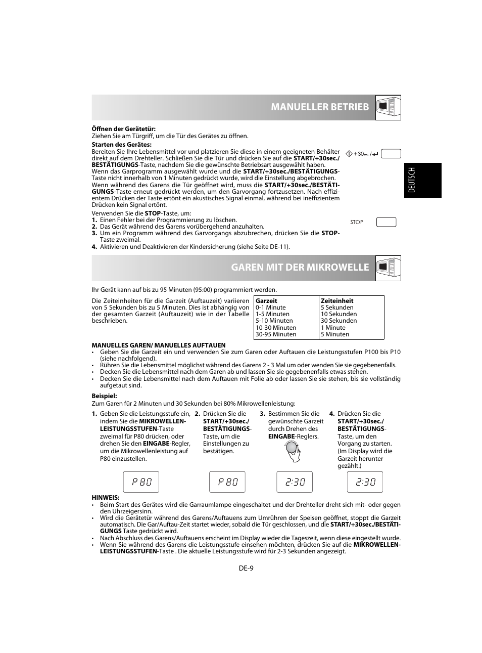 Garen mit der mikrowelle manueller betrieb | Sharp R-20STW User Manual | Page 11 / 180