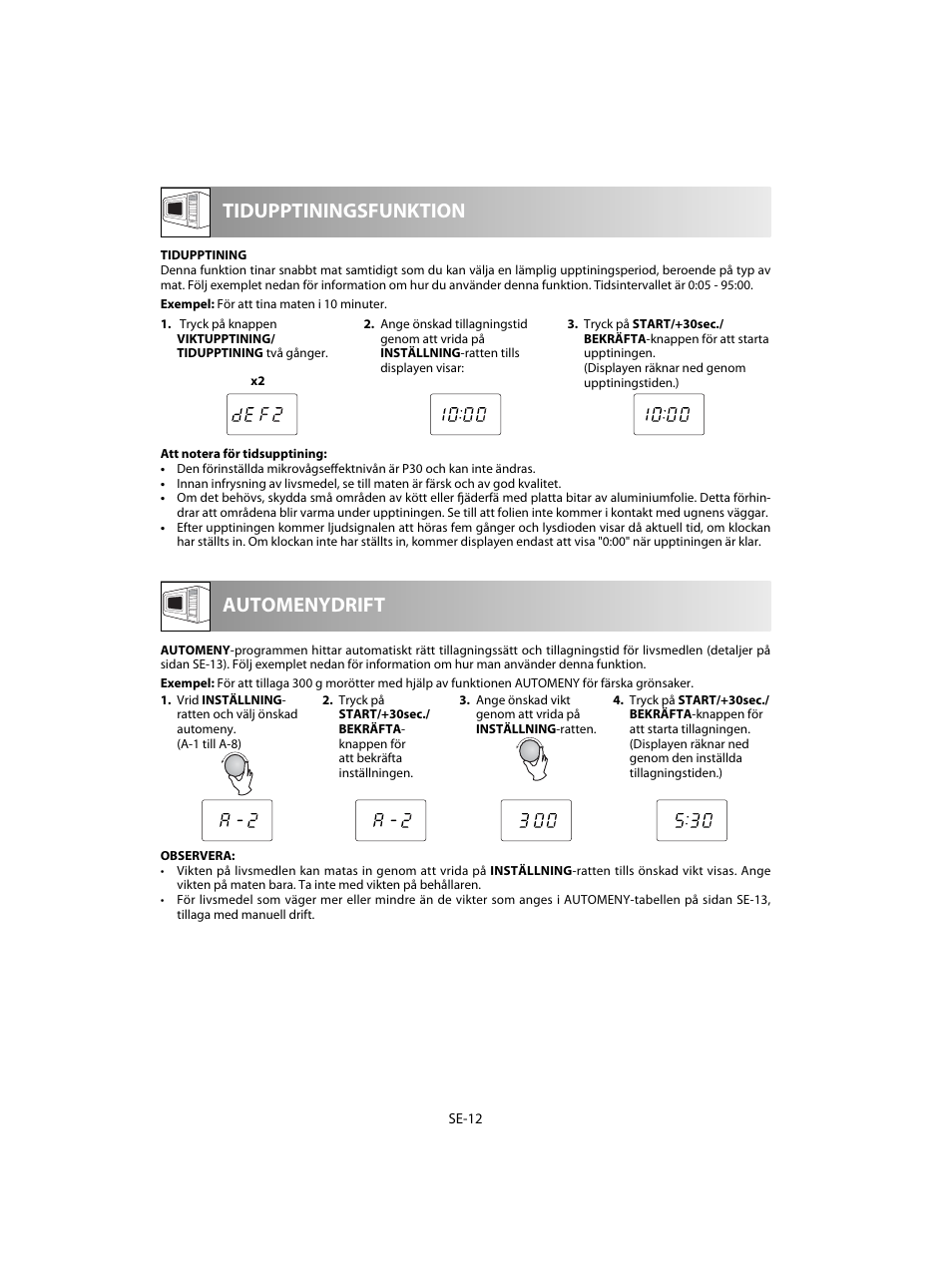 Tidupptiningsfunktion, Automenydrift | Sharp R-20STW User Manual | Page 110 / 180