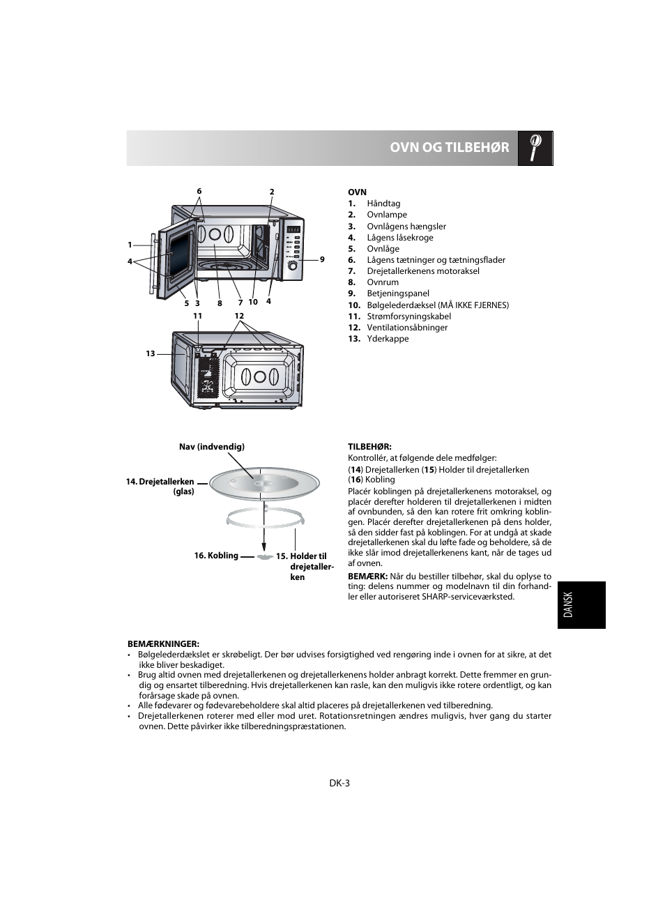 Ovn og tilbehør, Dansk | Sharp R-20STW User Manual | Page 117 / 180
