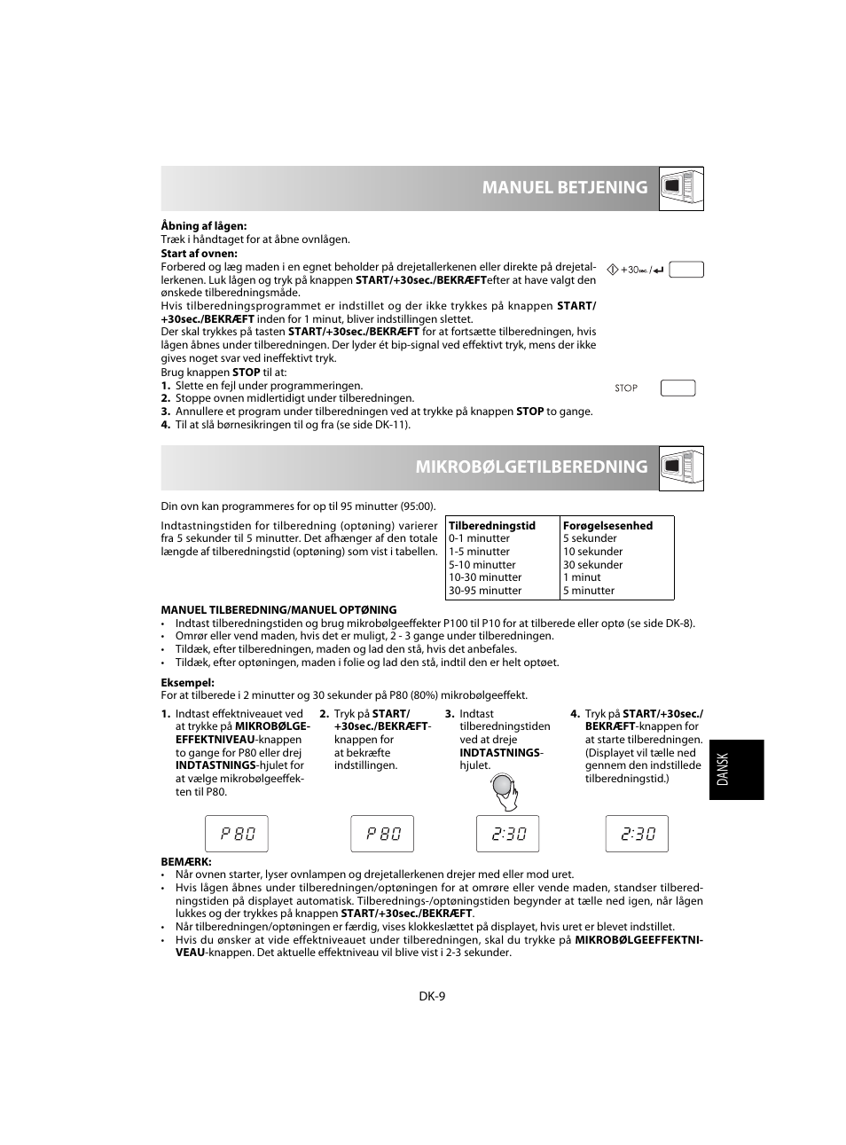 Mikrobølgetilberedning manuel betjening | Sharp R-20STW User Manual | Page 123 / 180