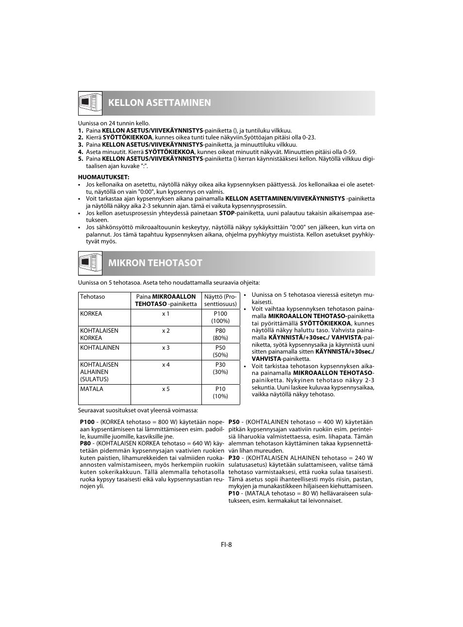 Mikron tehotasot kellon asettaminen | Sharp R-20STW User Manual | Page 154 / 180
