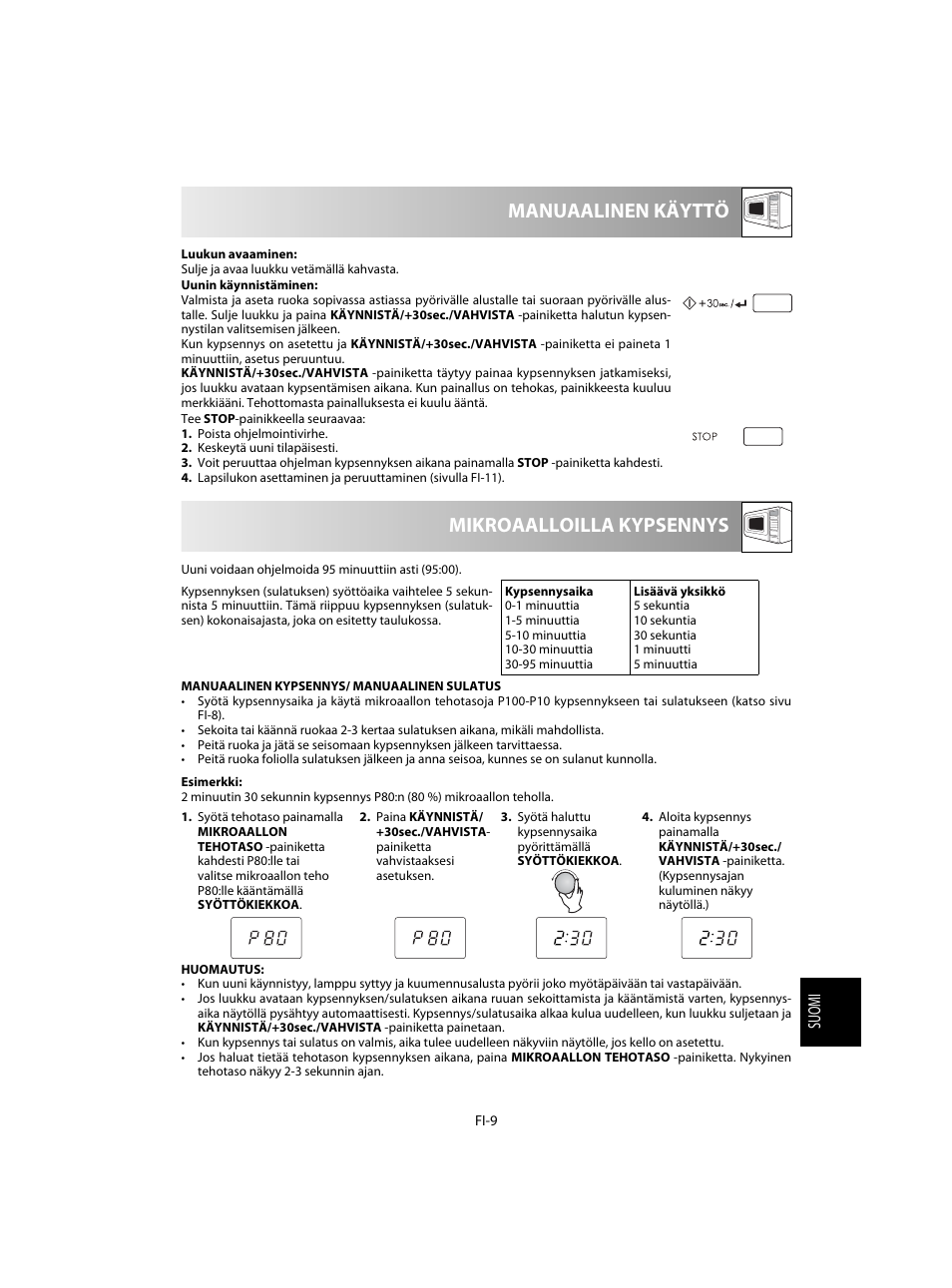 Mikroaalloilla kypsennys manuaalinen käyttö | Sharp R-20STW User Manual | Page 155 / 180