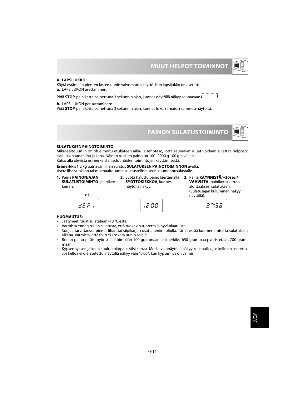 Painon sulatustoiminto muut helpot toiminnot | Sharp R-20STW User Manual | Page 157 / 180