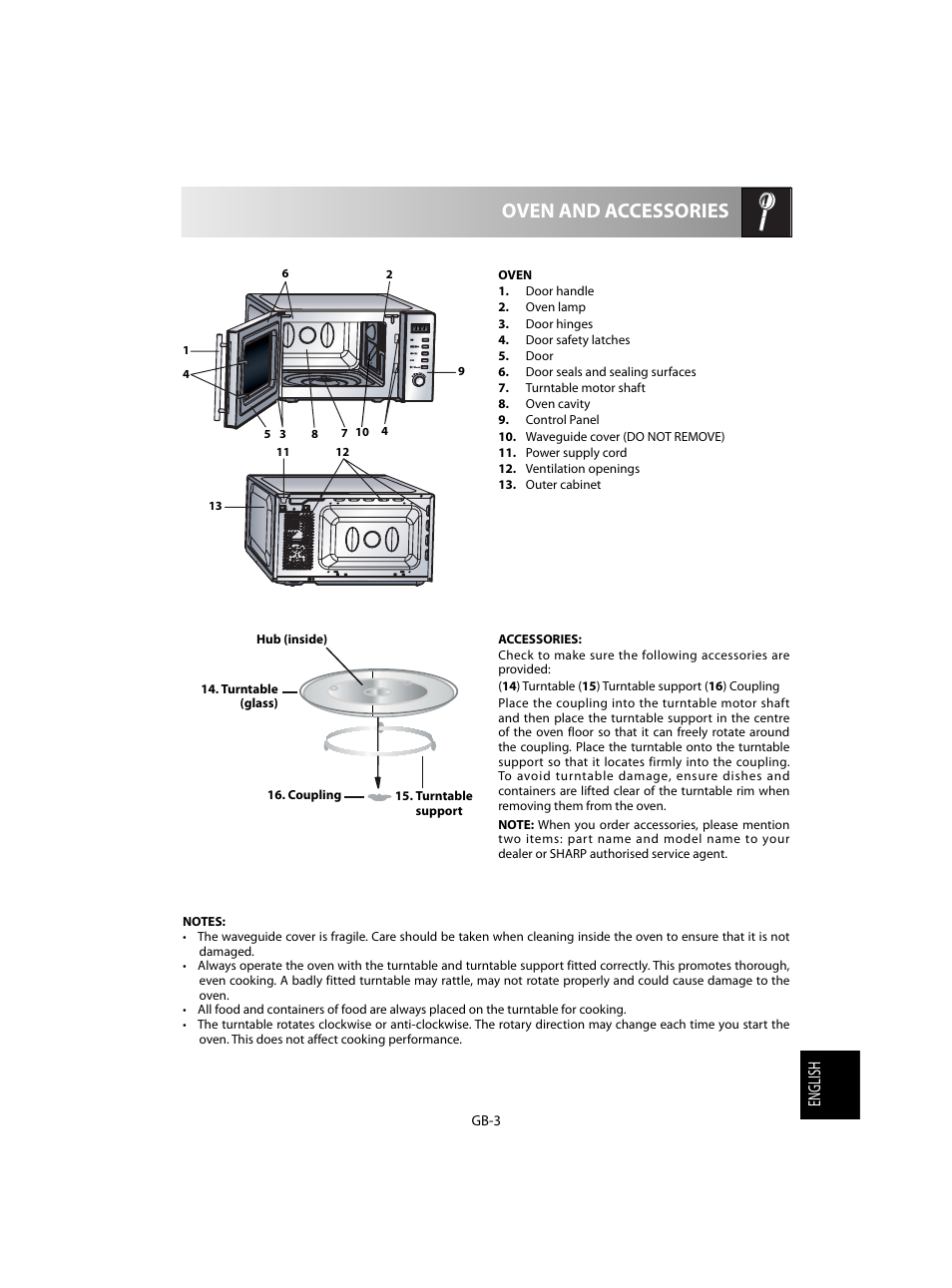 Oven and accessories, Englishenglish | Sharp R-20STW User Manual | Page 165 / 180