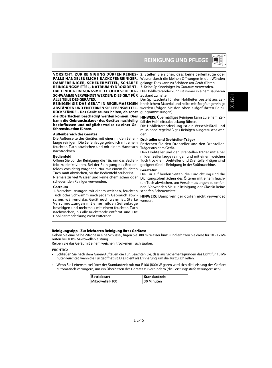 Reinigung und pflege | Sharp R-20STW User Manual | Page 17 / 180