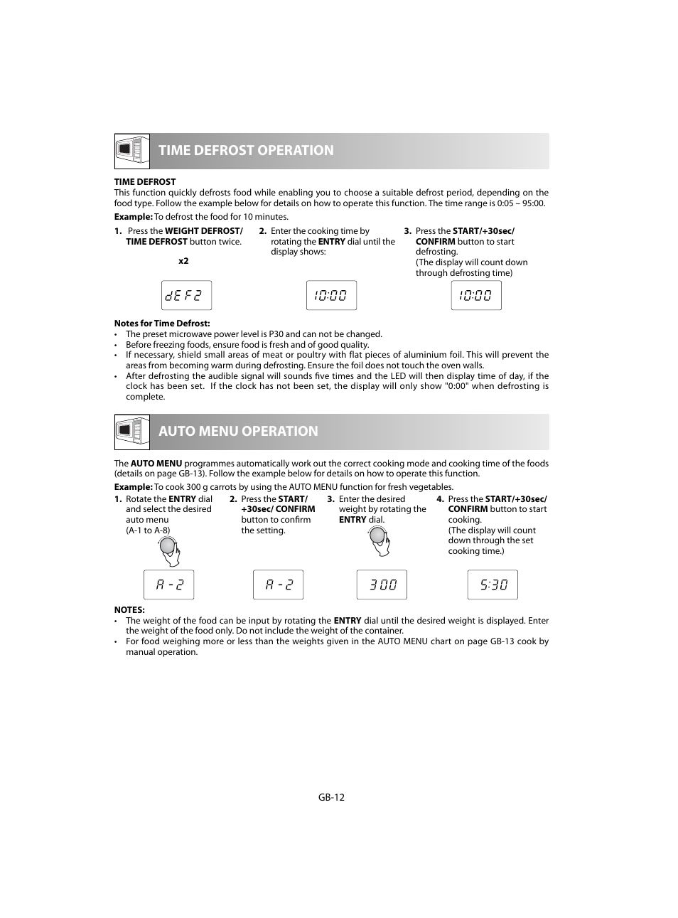 Time defrost operation, Auto menu operation | Sharp R-20STW User Manual | Page 174 / 180