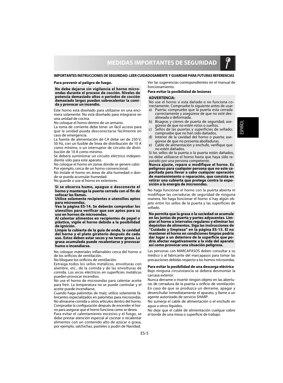 Medidas importantes de seguridad | Sharp R-20STW User Manual | Page 23 / 180