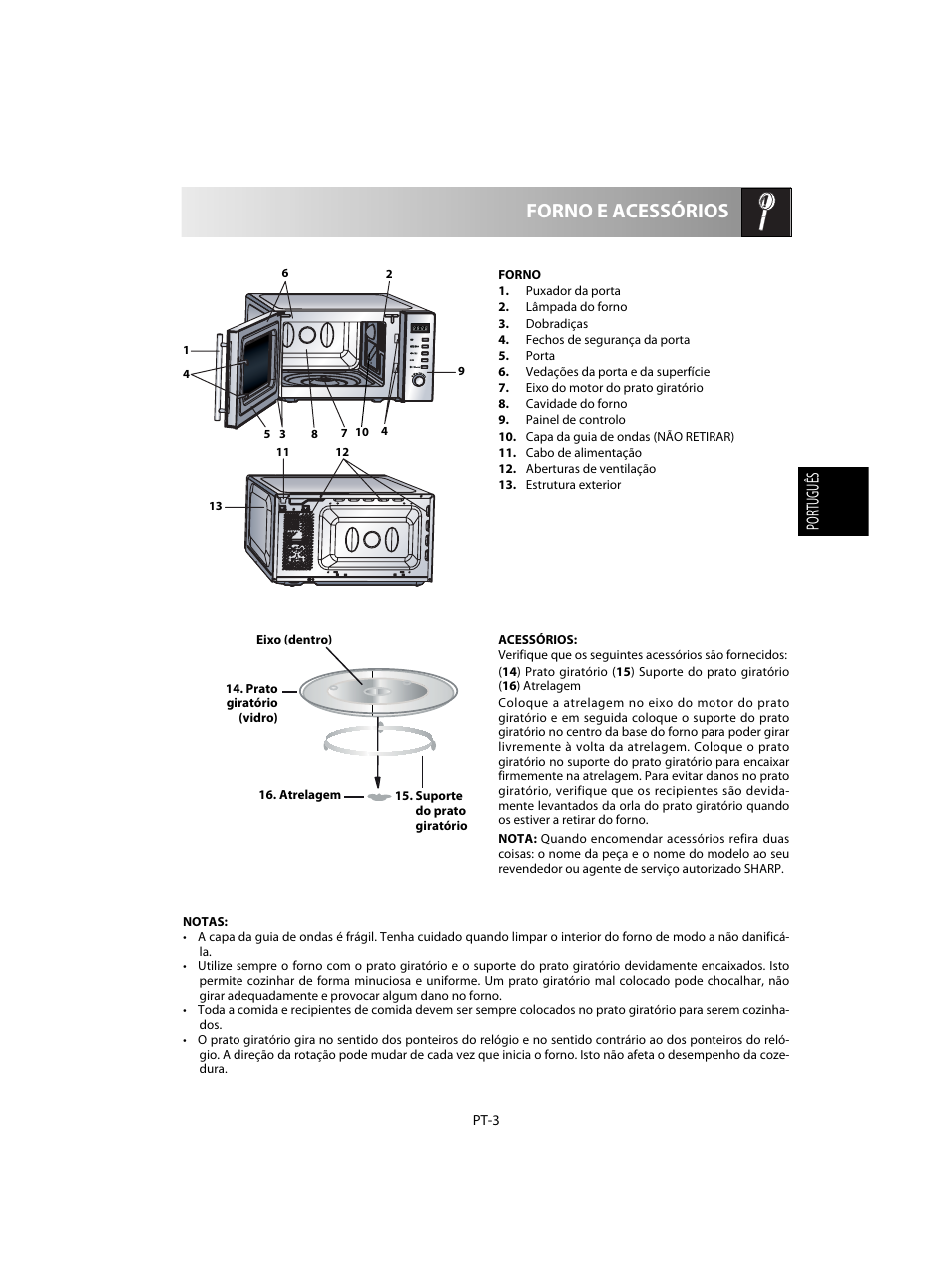 Forno e acessórios, Português | Sharp R-20STW User Manual | Page 37 / 180