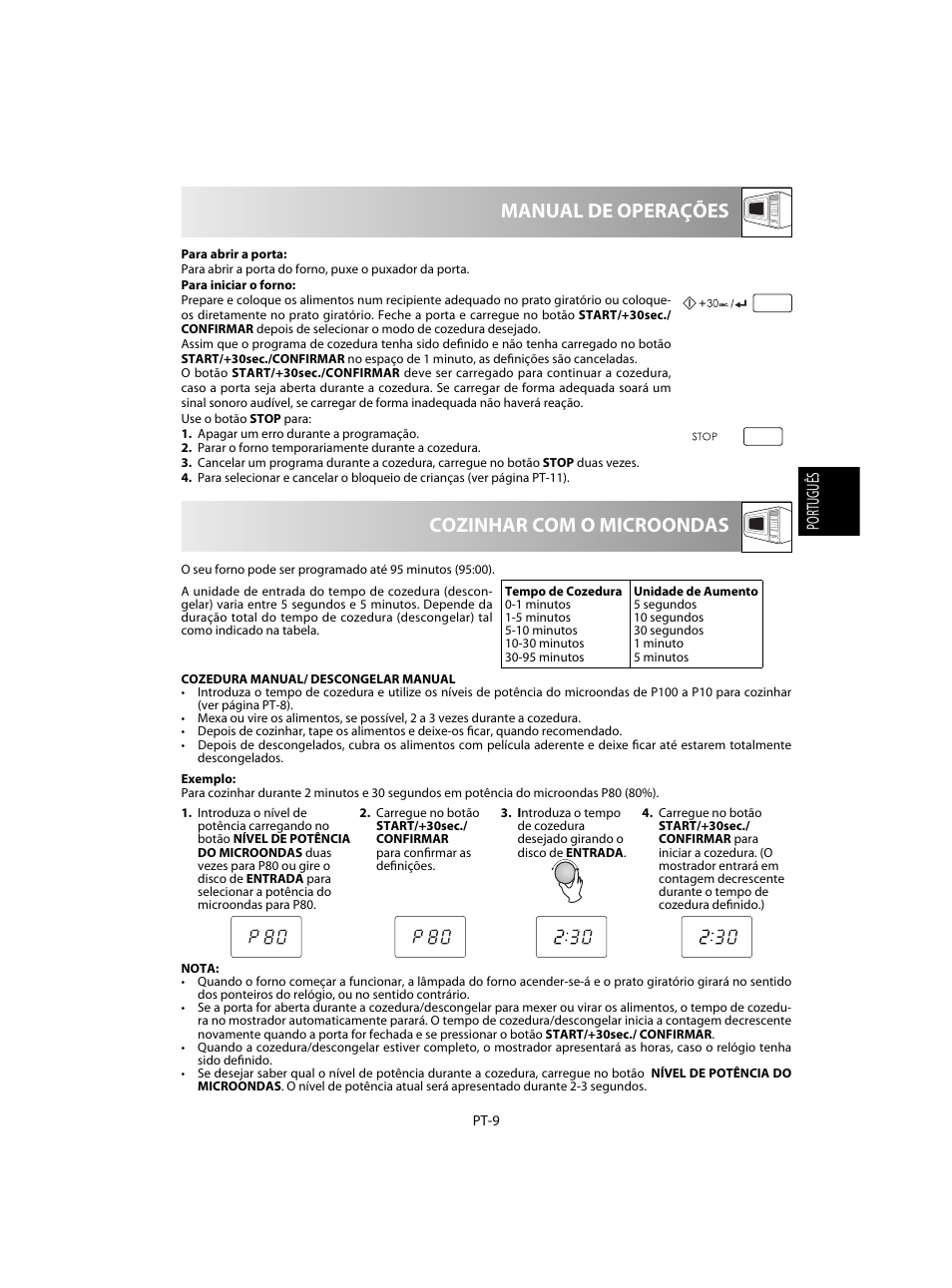 Cozinhar com o microondas manual de operações | Sharp R-20STW User Manual | Page 43 / 180