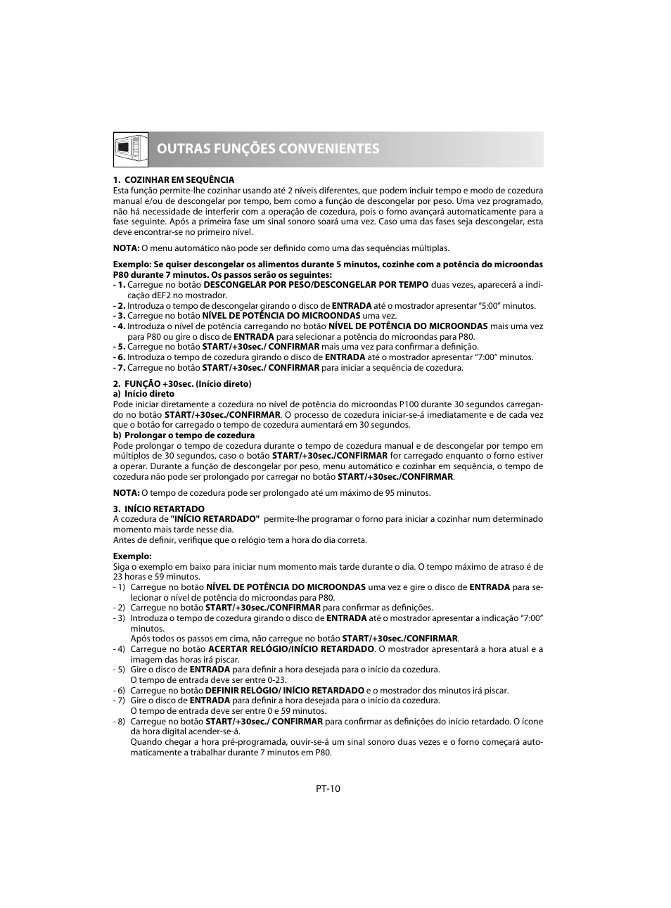 Outras funções convenientes | Sharp R-20STW User Manual | Page 44 / 180