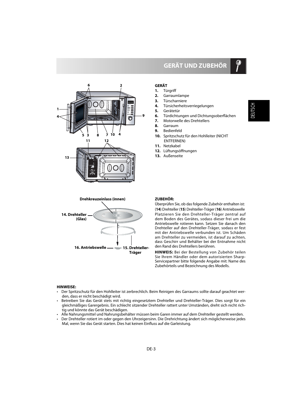 Gerät und zubehör, Deutsch | Sharp R-20STW User Manual | Page 5 / 180