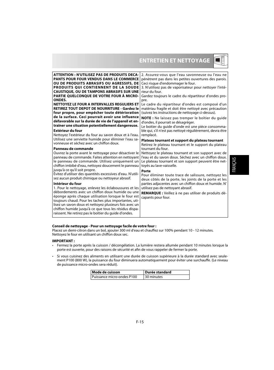 Entretien et nettoyage | Sharp R-20STW User Manual | Page 65 / 180
