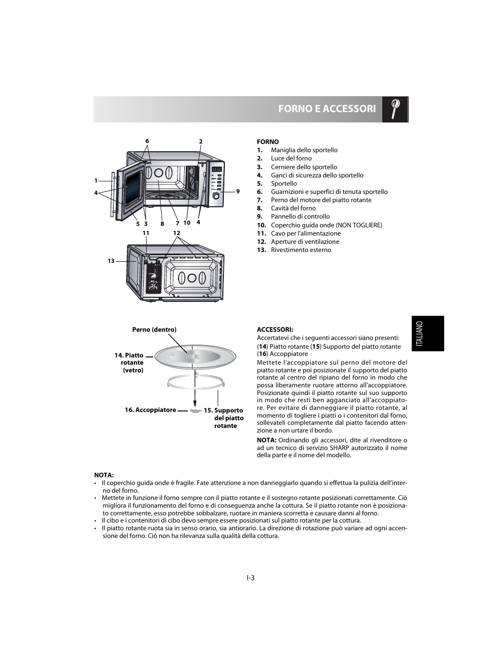 Forno e accessori, It aliano | Sharp R-20STW User Manual | Page 69 / 180