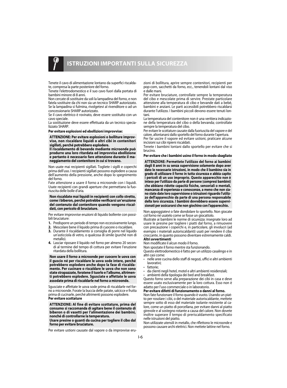 Istruzioni importanti sulla sicurezza | Sharp R-20STW User Manual | Page 72 / 180
