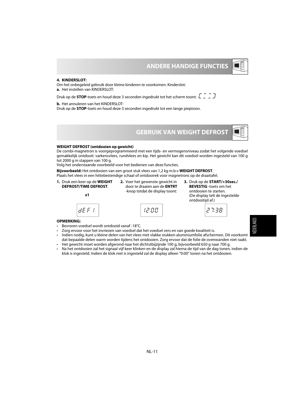 Gebruik van weight defrost andere handige functies | Sharp R-20STW User Manual | Page 93 / 180