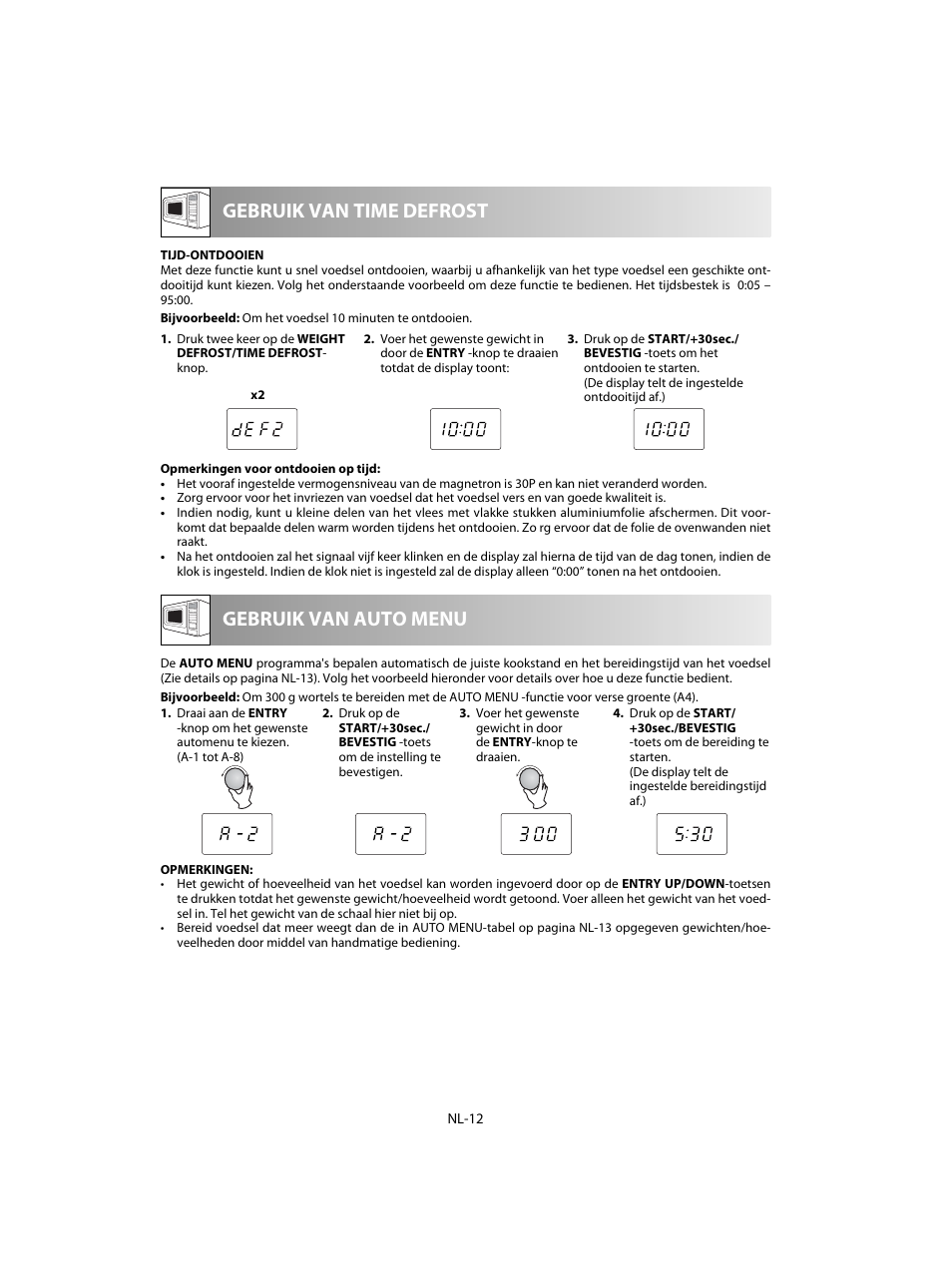 Gebruik van time defrost, Gebruik van auto menu | Sharp R-20STW User Manual | Page 94 / 180