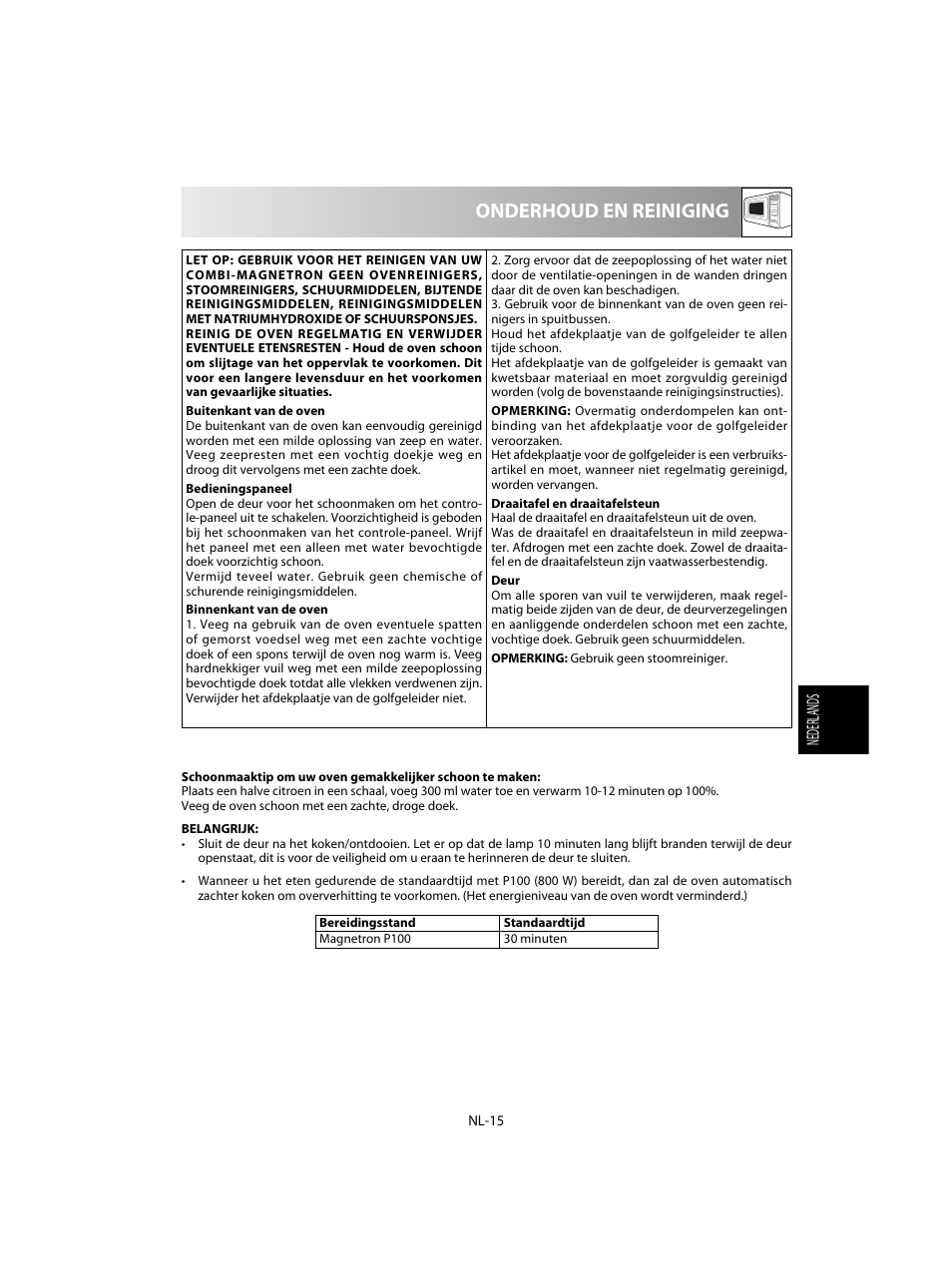 Onderhoud en reiniging | Sharp R-20STW User Manual | Page 97 / 180