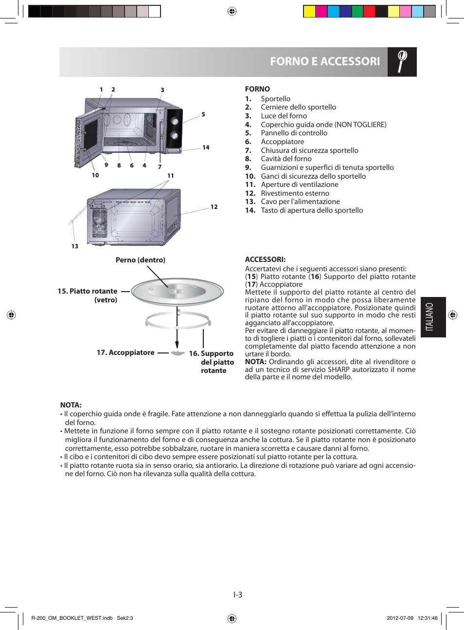 Forno e accessori, It aliano | Sharp R-200WW User Manual | Page 45 / 116