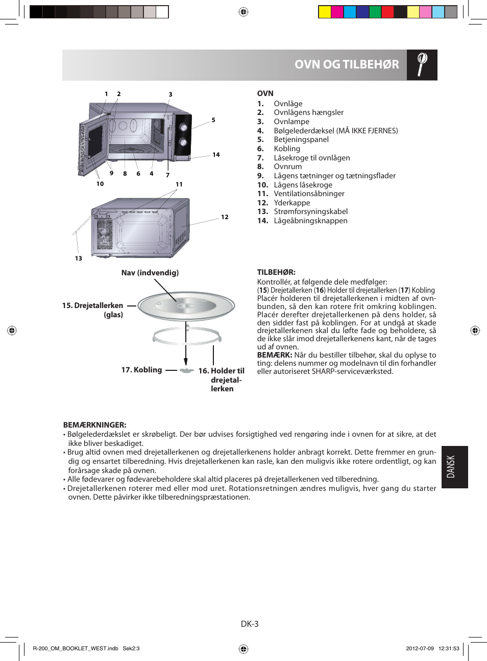 Ovn og tilbehør, Dansk | Sharp R-200WW User Manual | Page 75 / 116