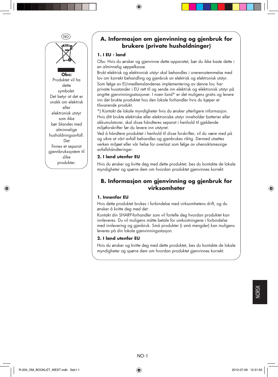 Norsk | Sharp R-200WW User Manual | Page 83 / 116