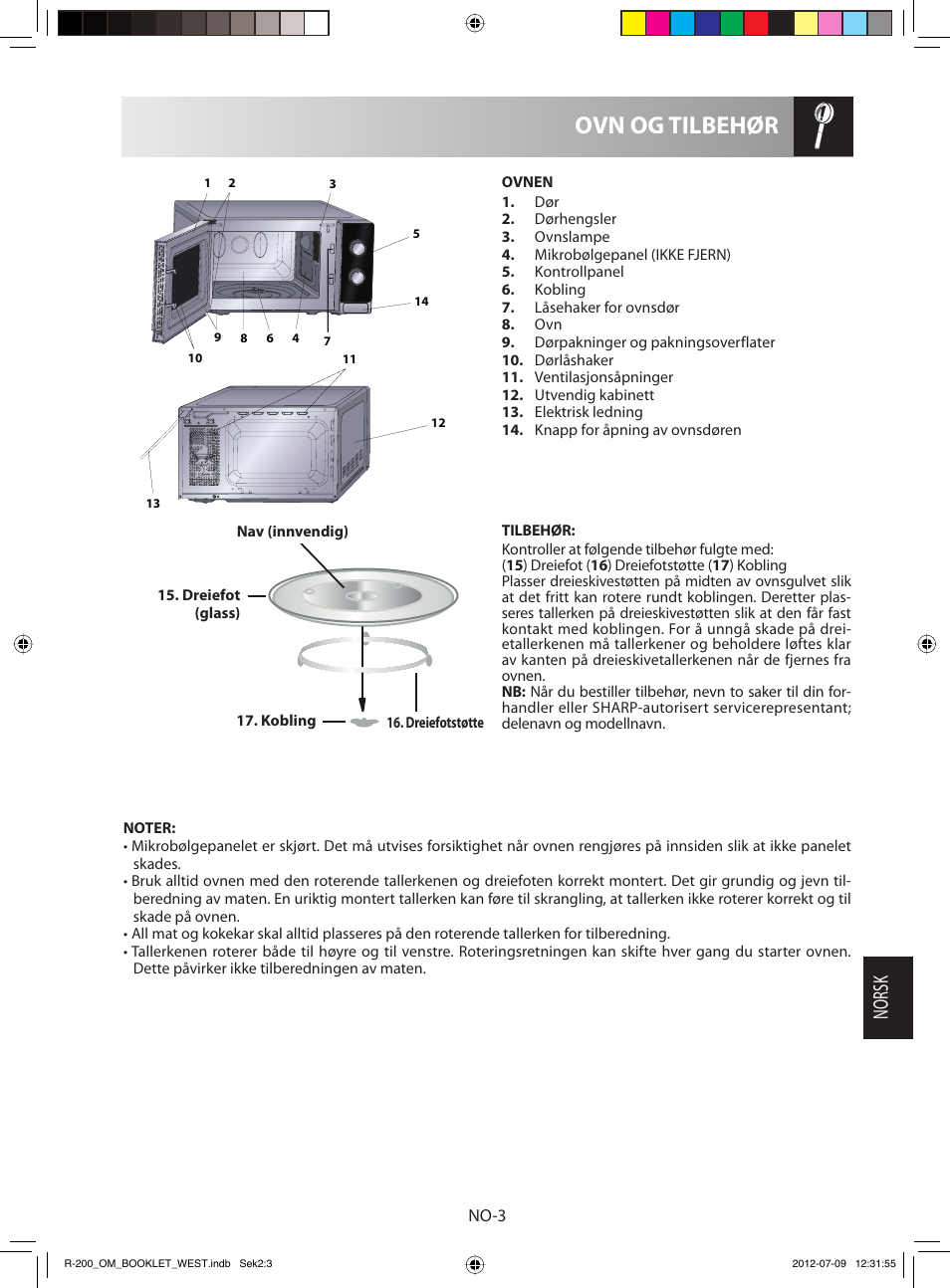 Ovn og tilbehør, Norsk | Sharp R-200WW User Manual | Page 85 / 116