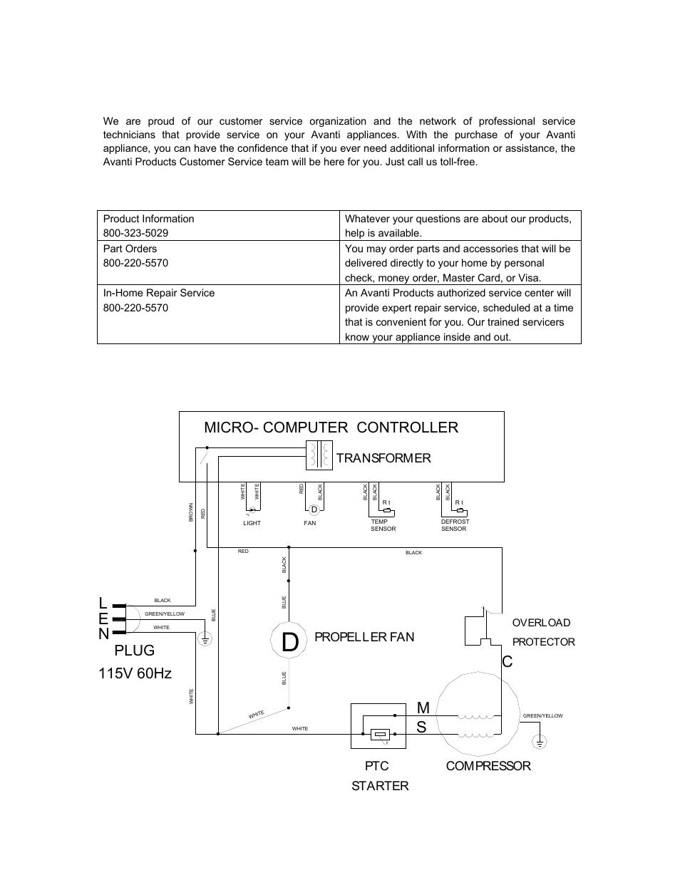 Le n, Cm s, Service for your wine chiller | Wiring diagram, Transformer propeller fan, Compressor ptc starter | Avanti WCR4600S User Manual | Page 14 / 24