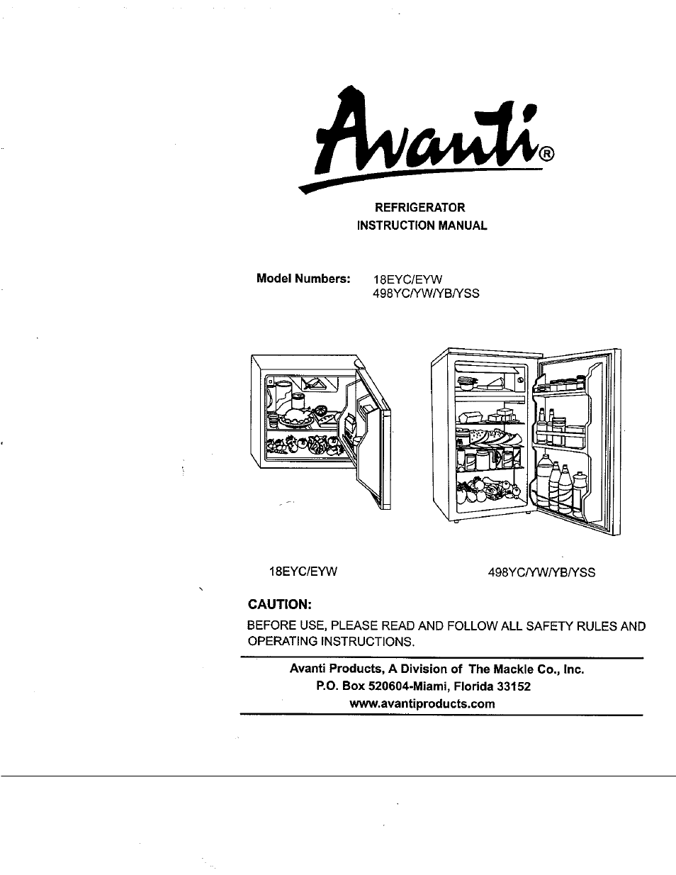 Avanti 18EYC User Manual | 21 pages