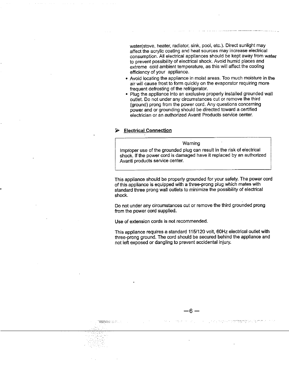 Electrical connection | Avanti 18EYC User Manual | Page 7 / 21