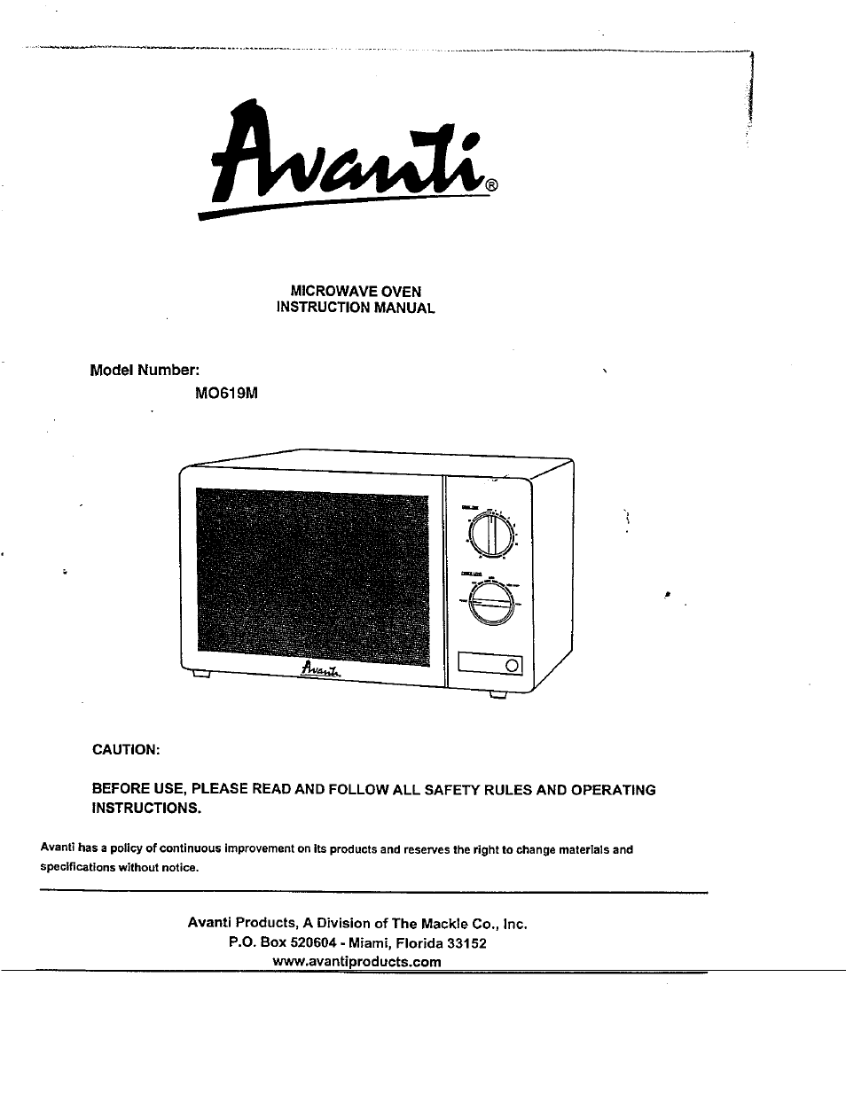 Avanti MO619M User Manual | 17 pages