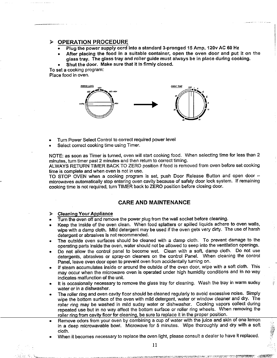 Operation procedure, Care and maintenance | Avanti MO619M User Manual | Page 11 / 17