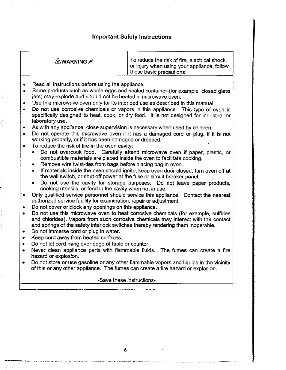 Important safety instructions, Important safety instructions a | Avanti MO619M User Manual | Page 6 / 17
