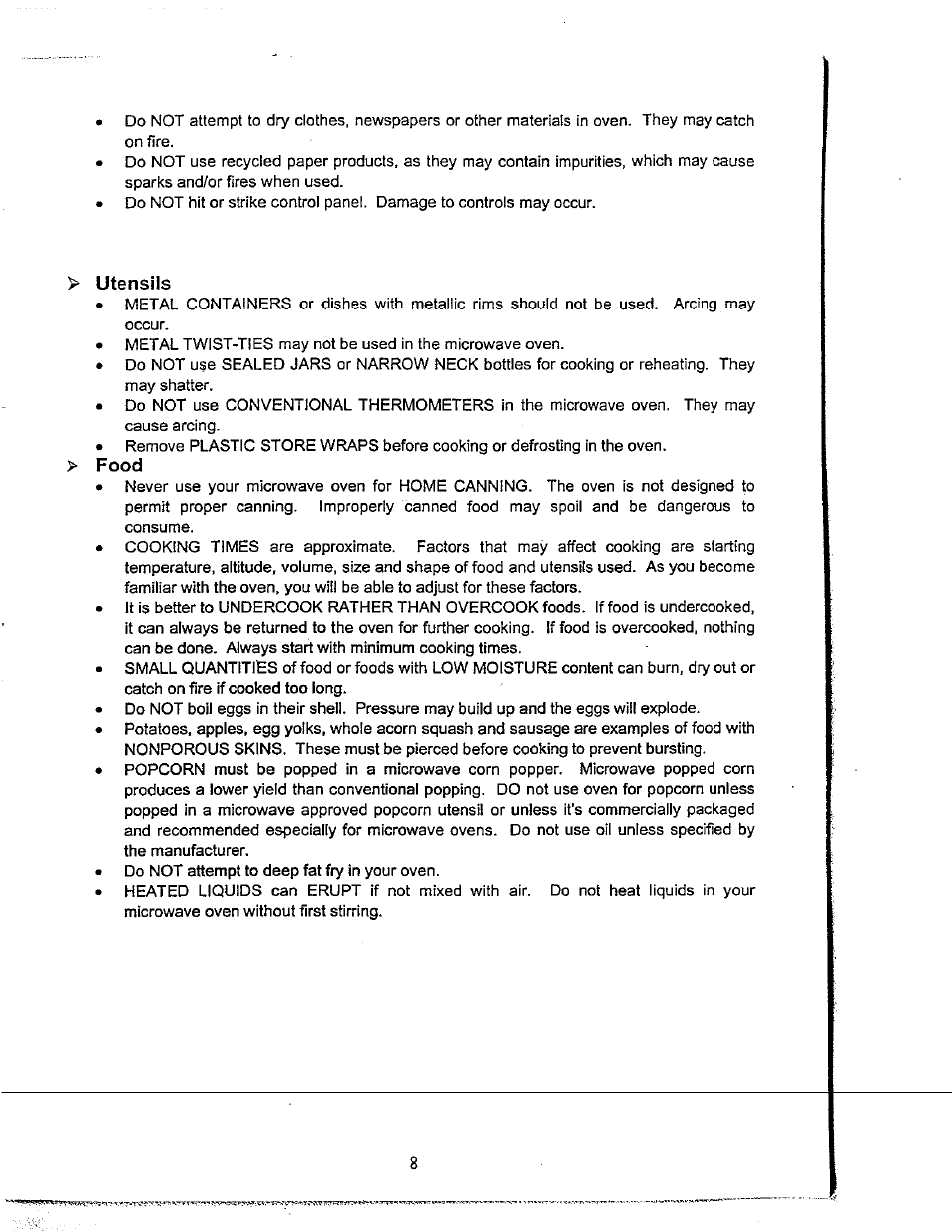 Utensils, Food | Avanti MO619M User Manual | Page 8 / 17