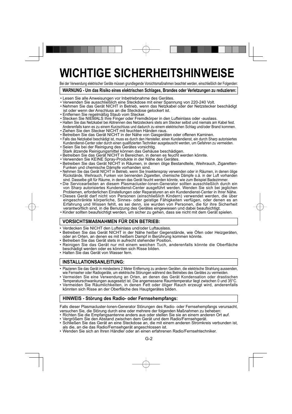 Wichtige sicherheitshinweise | Sharp IG-A10EU-W User Manual | Page 14 / 64