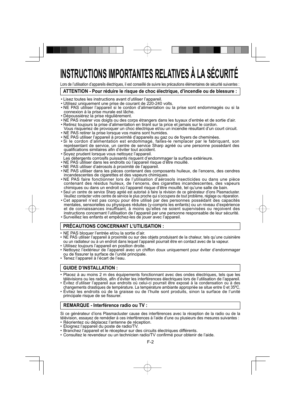 Instructions importantes relatives à la sécurité | Sharp IG-A10EU-W User Manual | Page 24 / 64