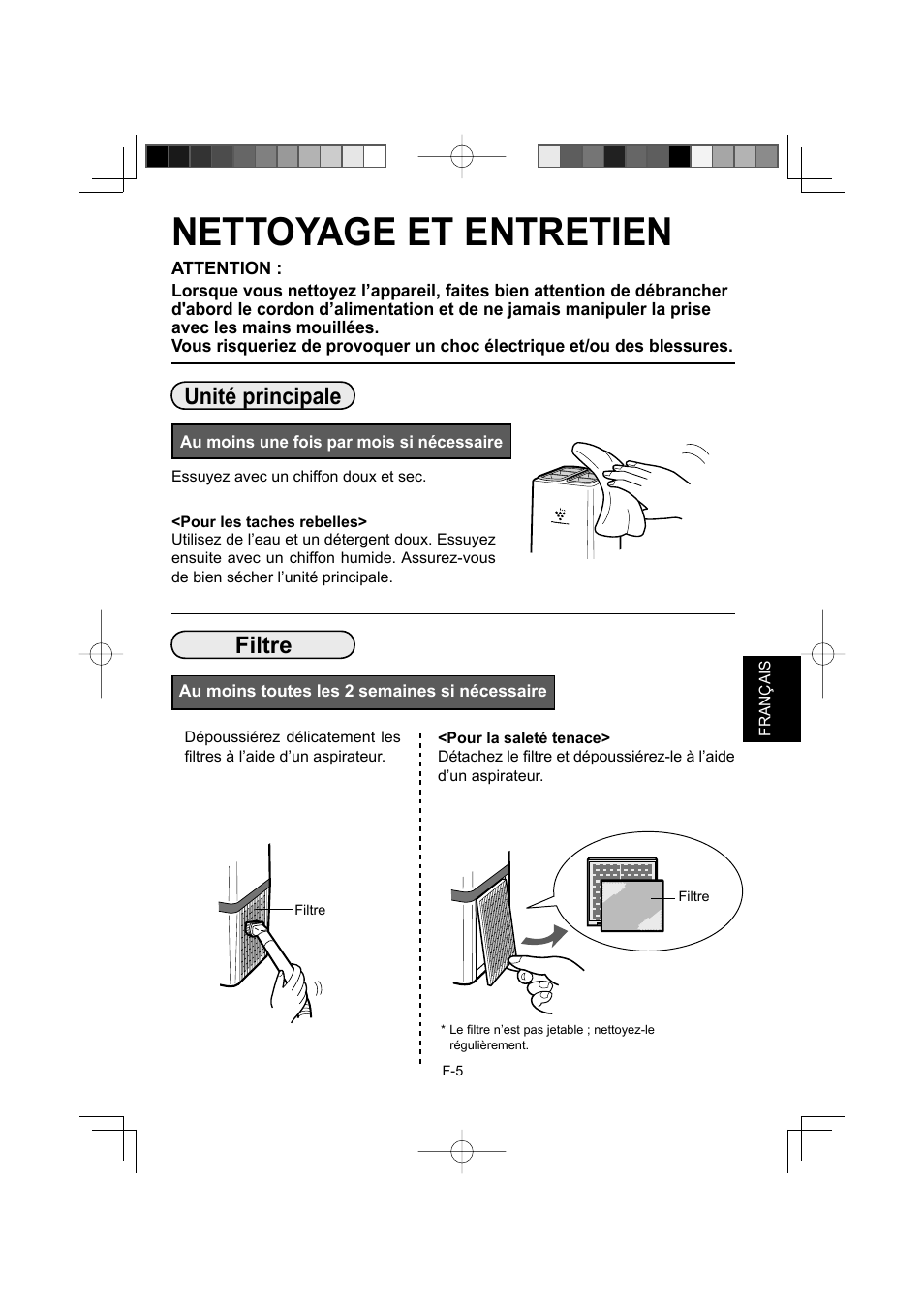 Nettoyage et entretien, Unité principale, Filtre | Sharp IG-A10EU-W User Manual | Page 27 / 64