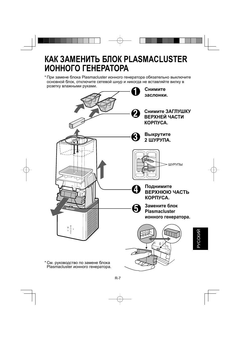 Как заменить блок plasmacluster ионного генератора | Sharp IG-A10EU-W User Manual | Page 49 / 64