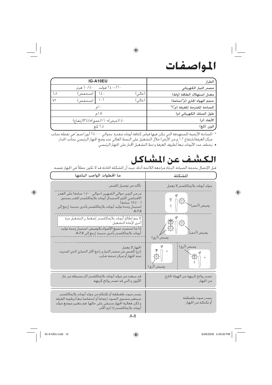 ﺕﺎﻔﺻﺍﻮﳌﺍ, ﻞﻛﺎﺸﳌﺍ ﻦﻋ ﻒﺸﻜﻟﺍ, ﺔﻠﻜﺸﳌﺍ ﺎﻬﻋﺎﺒﺗﺍ ﺐﺟﺍﻮﻟﺍ ﺕﺍﻮﻄﳋﺍ ﺎﻣ | Sharp IG-A10EU-W User Manual | Page 55 / 64