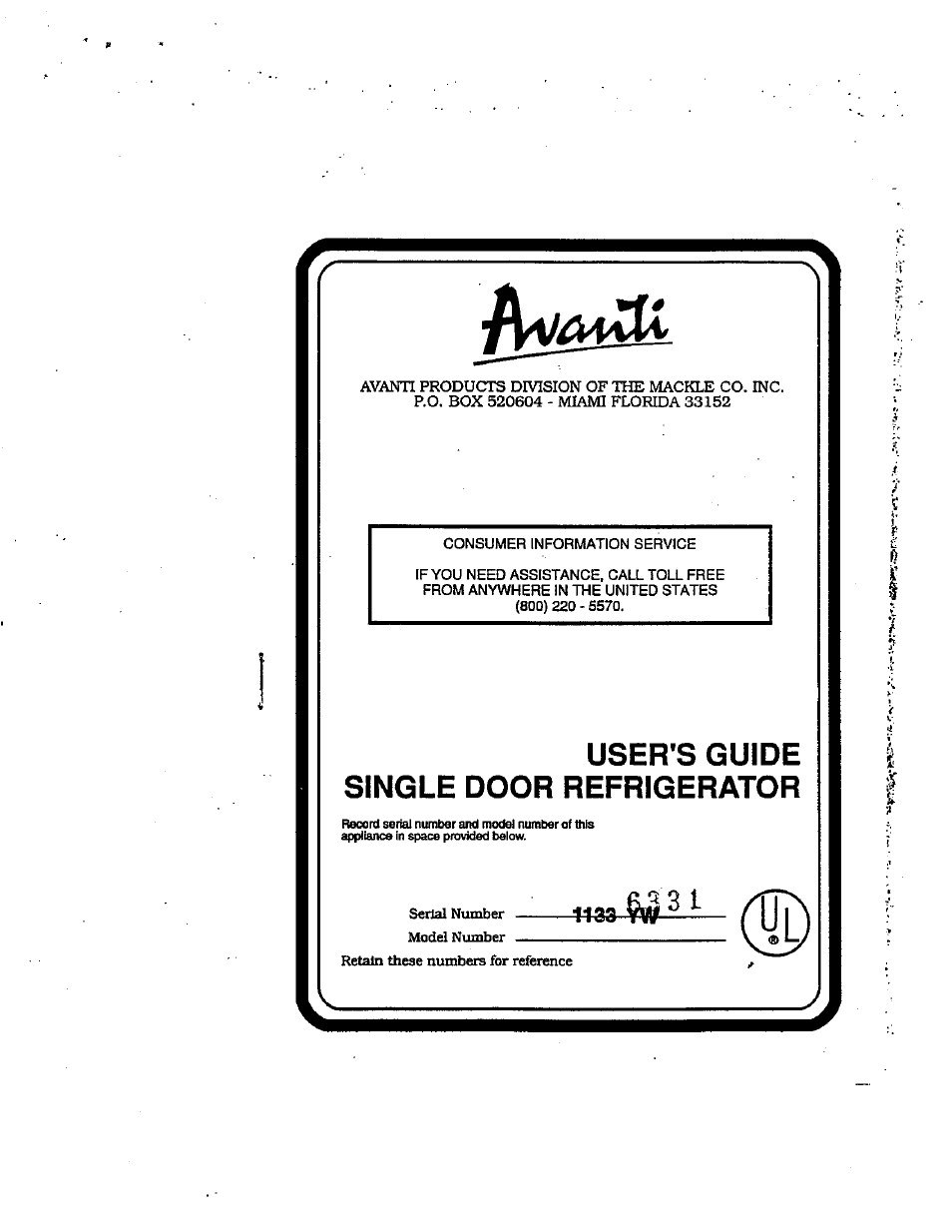 Avanti 1133YW User Manual | 11 pages