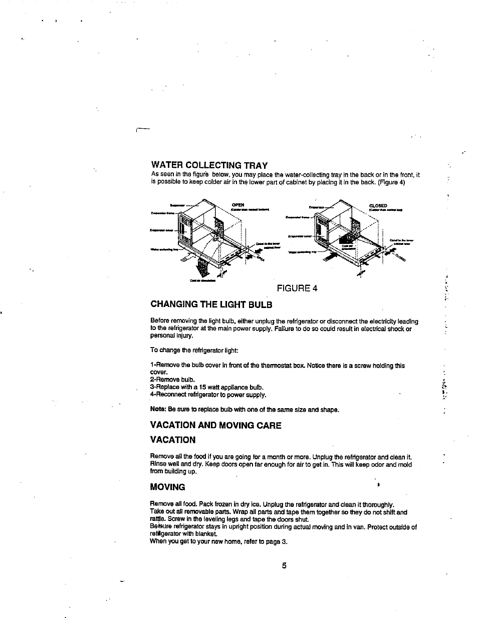 Changing the light bulb, Vacation and moving care vacation, Moving | Avanti 1133YW User Manual | Page 6 / 11
