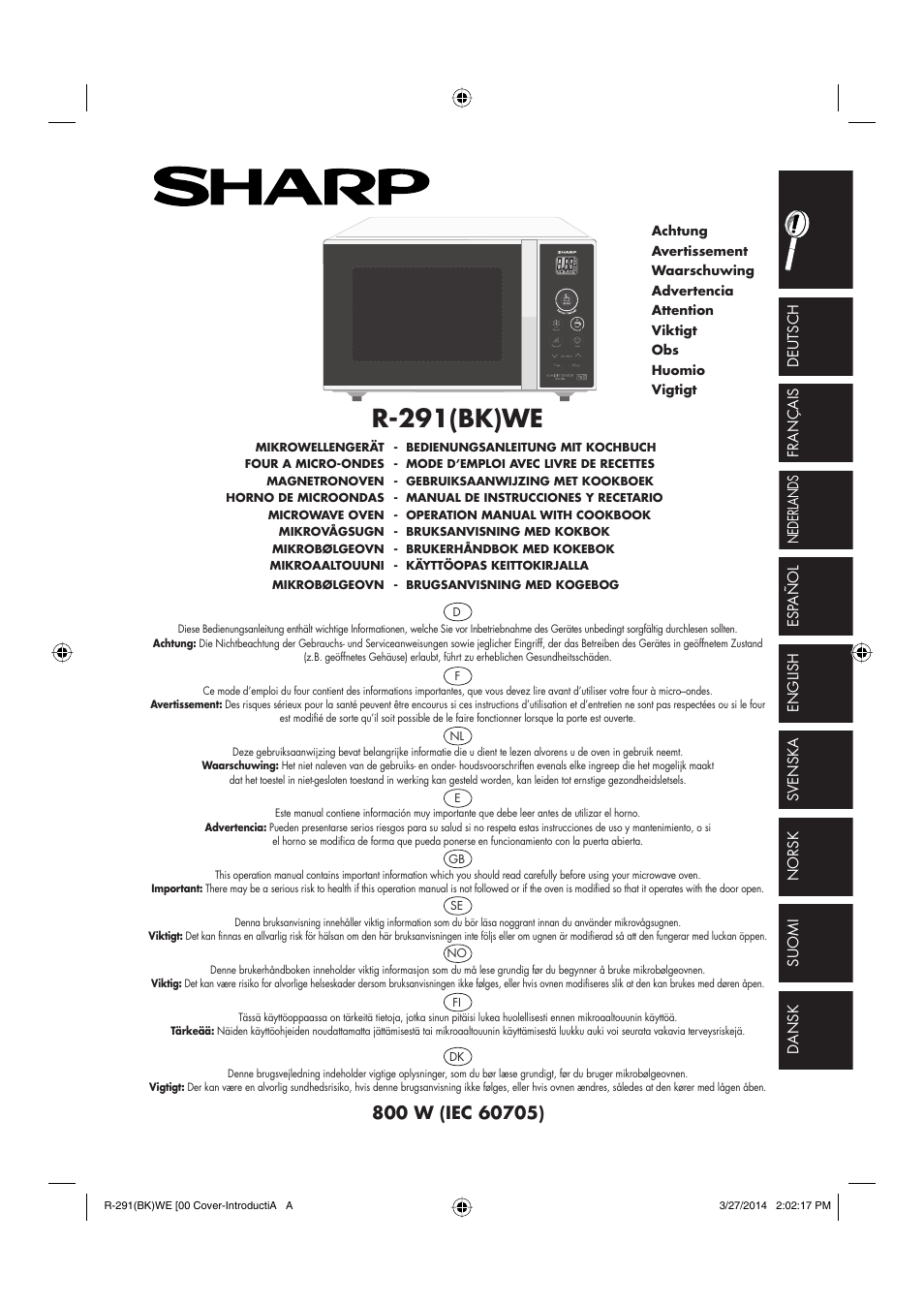 Sharp R-291BKWE User Manual | 210 pages