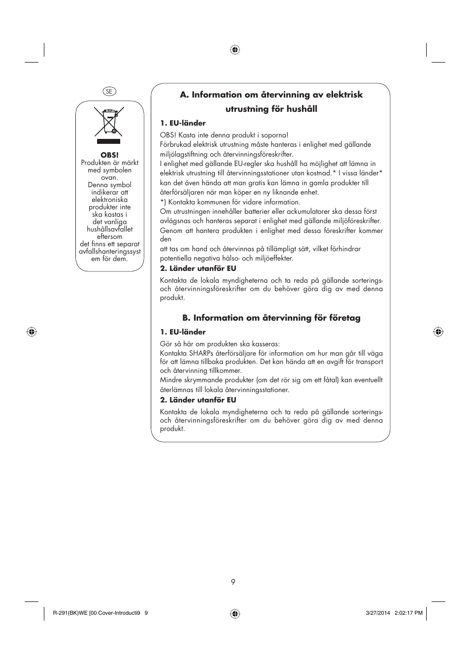 Sharp R-291BKWE User Manual | Page 10 / 210