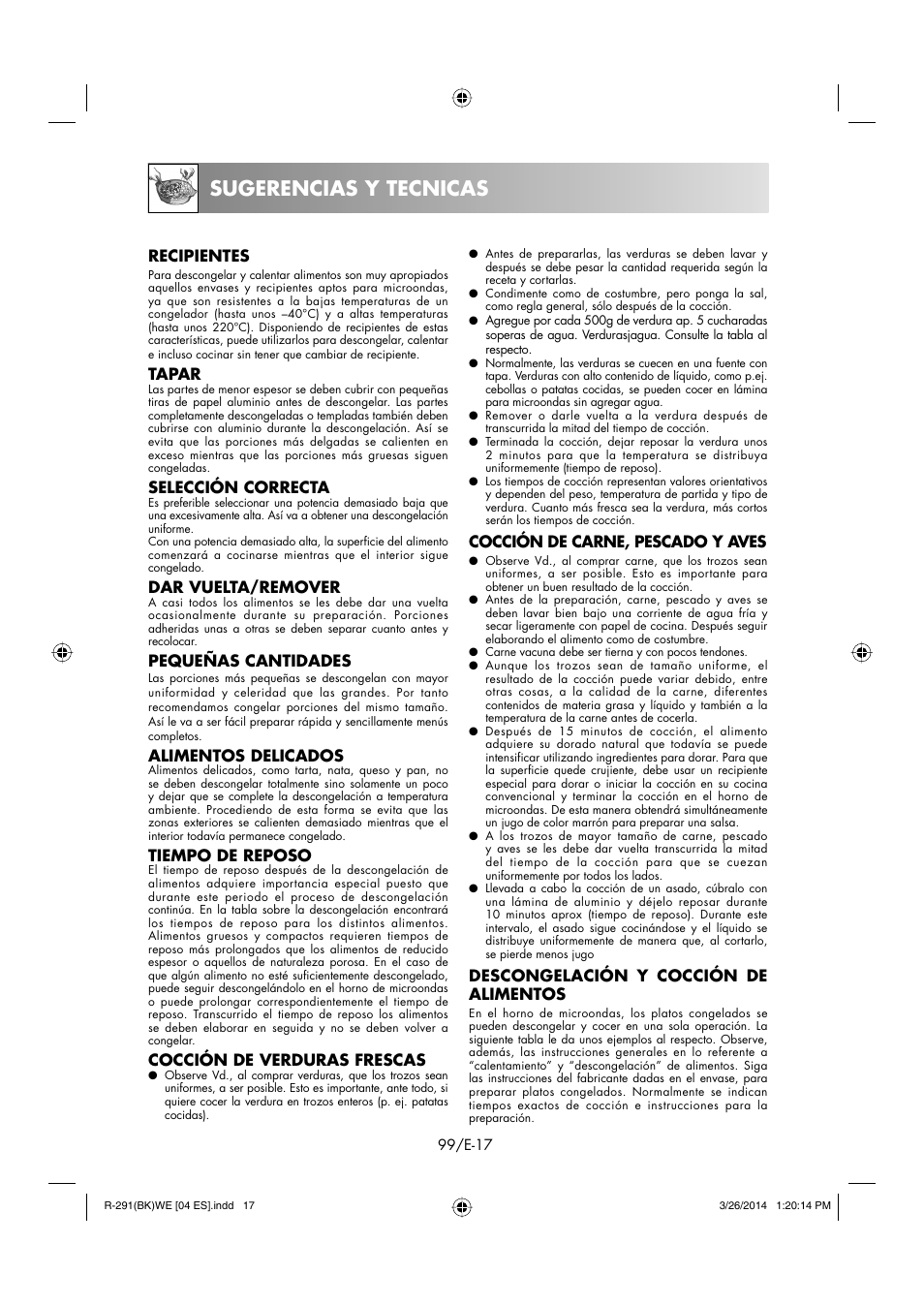 Sugerencias y tecnicas | Sharp R-291BKWE User Manual | Page 100 / 210