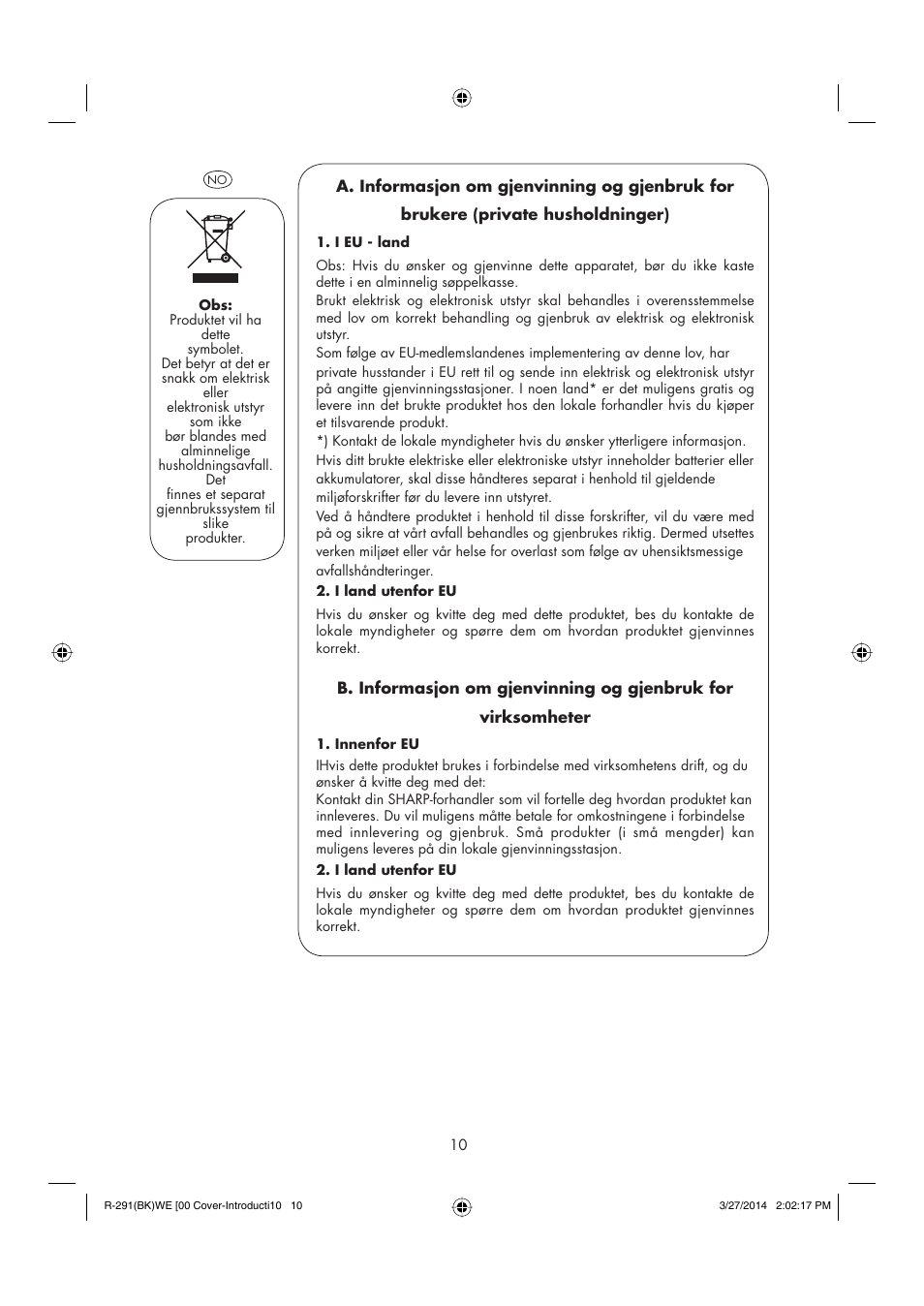 Sharp R-291BKWE User Manual | Page 11 / 210
