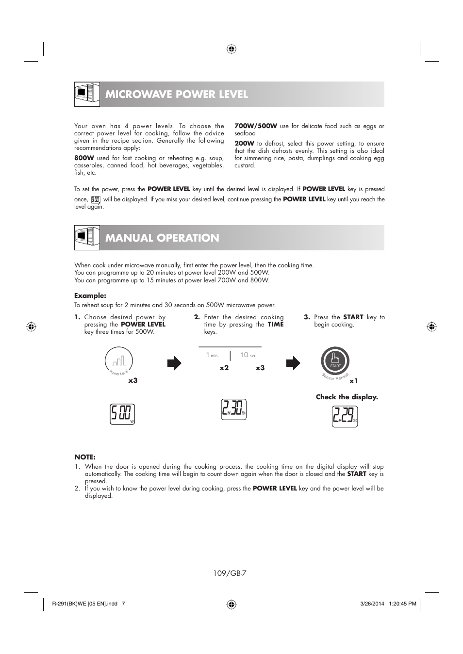 Manual operation microwave power level | Sharp R-291BKWE User Manual | Page 110 / 210