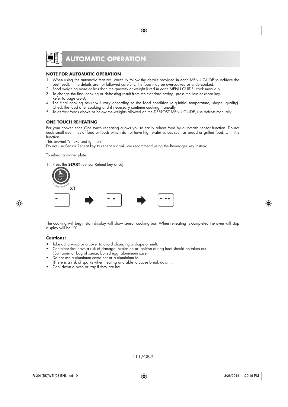 Automatic operation | Sharp R-291BKWE User Manual | Page 112 / 210