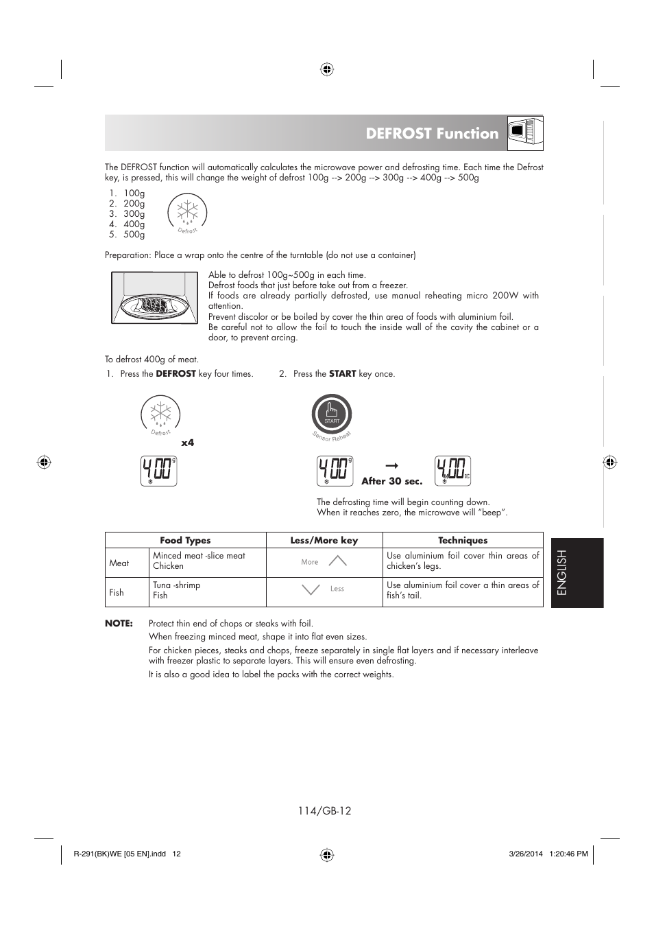 Defrost function | Sharp R-291BKWE User Manual | Page 115 / 210