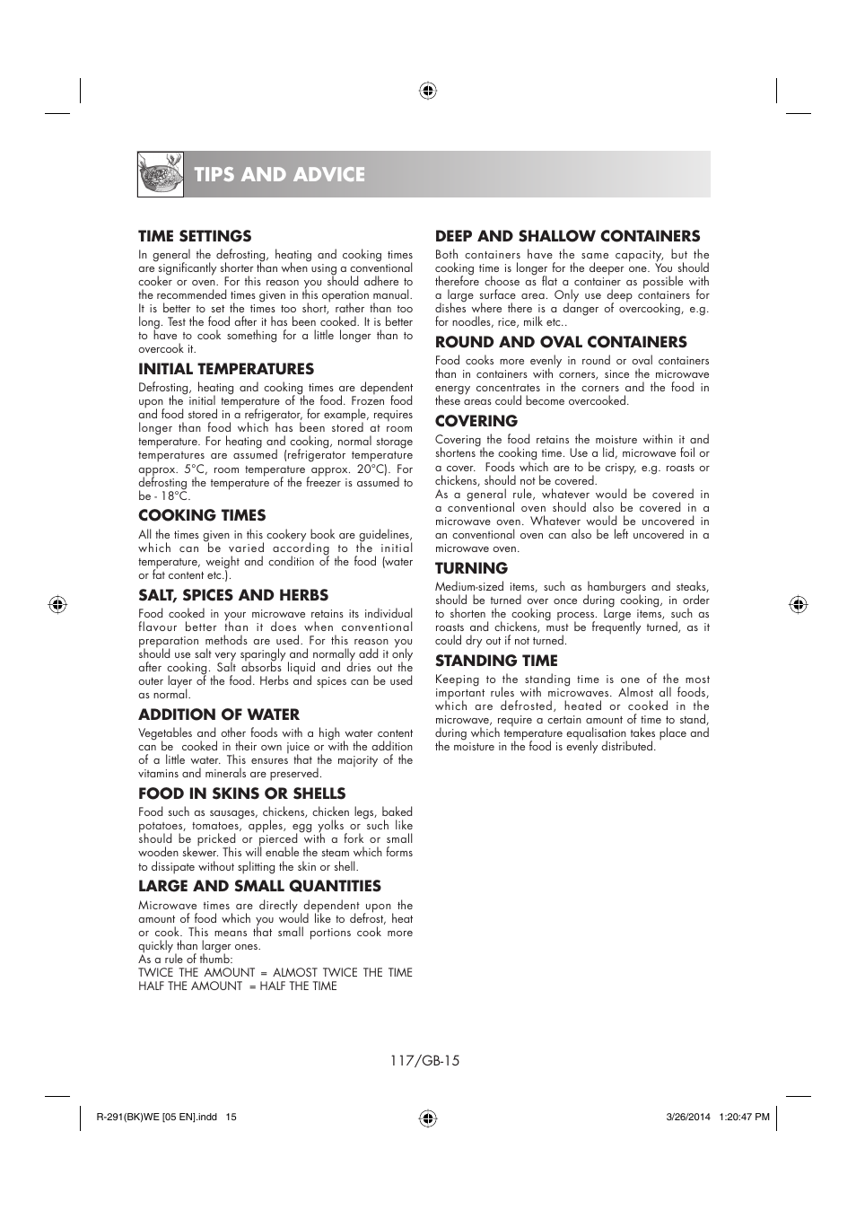 Tips and advice | Sharp R-291BKWE User Manual | Page 118 / 210