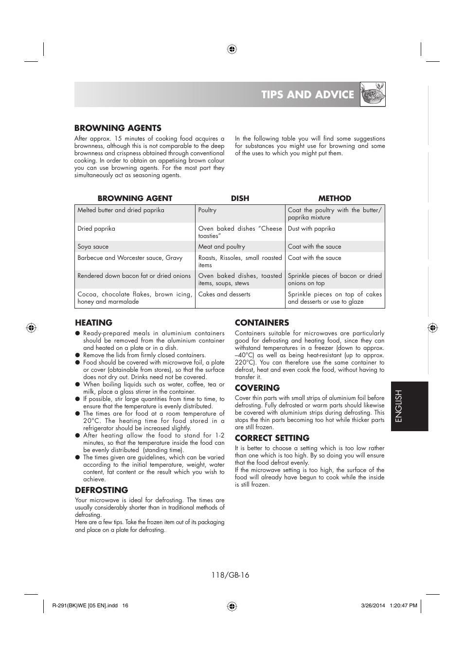 Tips and advice | Sharp R-291BKWE User Manual | Page 119 / 210