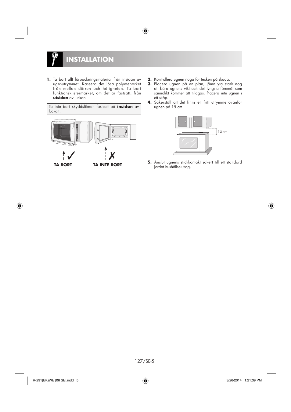 Installation | Sharp R-291BKWE User Manual | Page 128 / 210