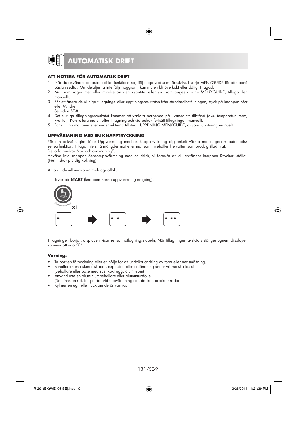 Automatisk drift | Sharp R-291BKWE User Manual | Page 132 / 210